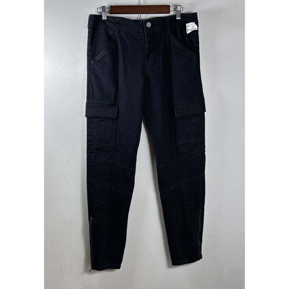 Y2K Blue Cargo Jeans Women’s 31 Moto Utility Streetwear Slim Tapered Ankle Zip